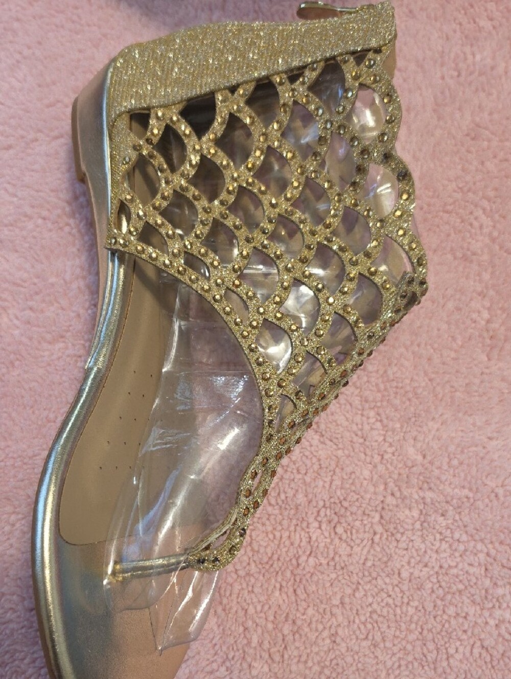Women's Gold Rhinestone T-Strap Sandals - Picture 3 of 9